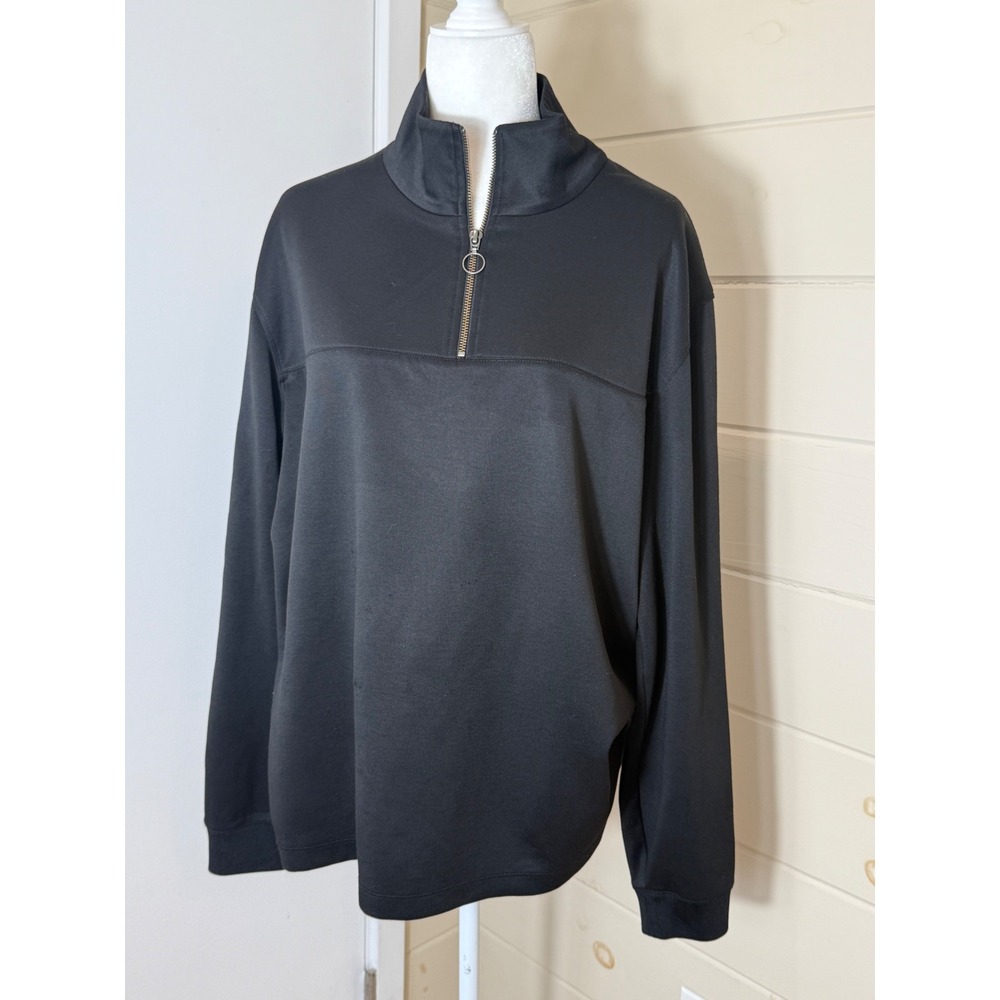 Vince Quarter Zip Pullover Sweatshirt Black Cotton XL Minimalist Oversized